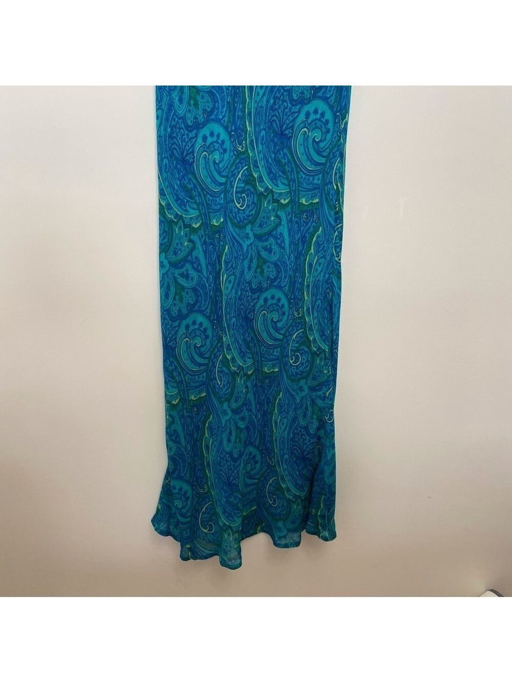 Triangle Bow tie detail maxi dress sleeveless cerulean blue pattern size 12 - Picture 6 of 14
